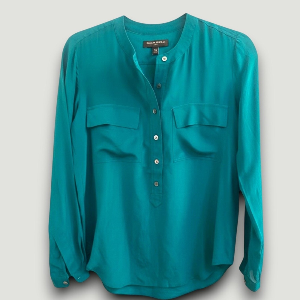 Banana Republic Blouse Womens XS Teal Silk Luxury Chic Professional Officecore - Picture 2 of 7